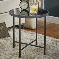 Product photograph of Lewiston Round Black Glass Side Table With Anthracite Legs from Furniture in Fashion