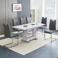Product photograph of Lorence Extending Grey Dining Table With 6 Petra Grey Chairs from Furniture in Fashion