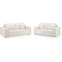 Product photograph of Mack Fabric 3 2 Seater Sofa Set In Cream With Black Wooden Feets from Furniture in Fashion