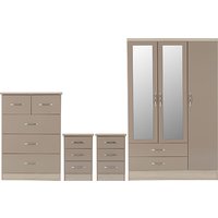 Product photograph of Mack Wooden Bedroom Set With 3 Doors Wardrobe Oyster Gloss Front from Furniture in Fashion