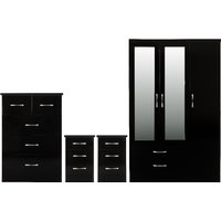Product photograph of Mack Wooden Furniture Set With 3 Doors Wardrobe In Black Gloss from Furniture in Fashion