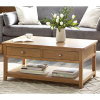 Product photograph of Macon Wooden Coffee Table With 2 Drawers In Oak from Furniture in Fashion