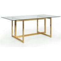 Product photograph of Malina Clear Glass Dining Table With Gold Geometric Legs from Furniture in Fashion