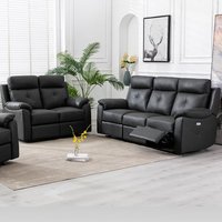 Product photograph of Manila Electric Leather Recliner 3 2 Sofa Set In Anthracite from Furniture in Fashion