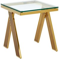 Product photograph of Markeb Square Clear Glass Top End Table With Gold Steel Frame from Furniture in Fashion