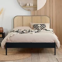 Product photograph of Marot Wooden Super King Size Bed With Rattan Headboard In Black from Furniture in Fashion