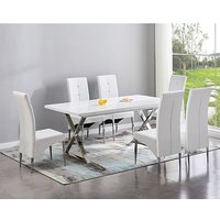 Product photograph of Mayline Extending White Dining Table With 6 Vesta White Chairs from Furniture in Fashion