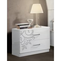 Product photograph of Mayon Wooden Bedside Cabinet In Flower Pattern White Gloss from Furniture in Fashion