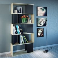 Product photograph of Mazika Wooden Bookcase With 4 Shelves In Oak And Black from Furniture in Fashion