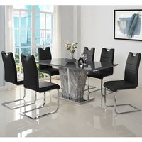 Product photograph of Melange Marble Large Dining Table With 6 Petra Black Chairs from Furniture in Fashion