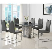 Product photograph of Melange Marble Effect Dining Table With 6 Petra Grey Chairs from Furniture in Fashion