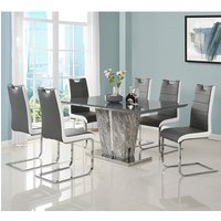 Product photograph of Melange Marble Large Dining Table With 6 Petra Grey White Chairs from Furniture in Fashion