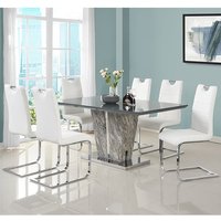 Product photograph of Melange Marble Large Dining Table With 6 Petra White Chairs from Furniture in Fashion
