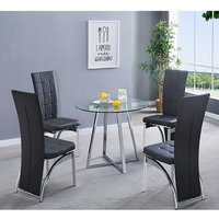 Product photograph of Melito Round Glass Dining Table With 4 Ravenna Black Chairs from Furniture in Fashion