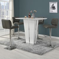 Product photograph of Memphis Glass White Gloss Bar Table 4 Candid Grey Stools from Furniture in Fashion