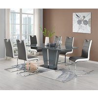 Product photograph of Memphis Large Grey Gloss Dining Table 6 Petra Grey White Chairs from Furniture in Fashion