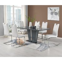 Product photograph of Memphis Large Grey Gloss Dining Table With 6 Petra White Chairs from Furniture in Fashion