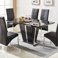 Product photograph of Memphis Large High Gloss Dining Table In Black With Glass Top from Furniture in Fashion