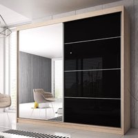 Product photograph of Mesa 183cm Mirrored Wardrobe And 2 Sliding Doors In Oak Black Gloss from Furniture in Fashion