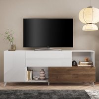 Product photograph of Milan Large High Gloss Tv Sideboard In White And Mercure Oak from Furniture in Fashion