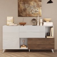 Product photograph of Milan Small High Gloss Tv Sideboard In White And Mercure Oak from Furniture in Fashion