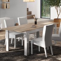 Product photograph of Milan Wooden Extending Dining Table In White Gloss And Cadiz Oak from Furniture in Fashion