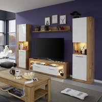 Product photograph of Monza Living Room Set 1 In Wotan Oak Gloss White Fronts Led from Furniture in Fashion