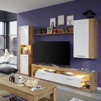 Product photograph of Monza Living Room Set 5 In Wotan Oak Gloss White Fronts Led from Furniture in Fashion