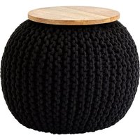 Product photograph of Morgan Round Woven Pouffe With Wooden Plate In Black from Furniture in Fashion