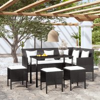Product photograph of Nadra Rattan 5 Piece L-shaped Couch Set With Cushions In Black from Furniture in Fashion