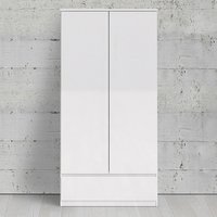 Product photograph of Nakou High Gloss Wardrobe With 2 Doors 1 Drawer In White from Furniture in Fashion