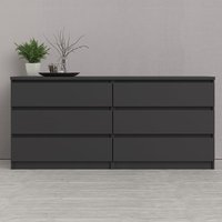 Product photograph of Nakou Wide Wooden Chest Of 6 Drawers In Matt Black from Furniture in Fashion