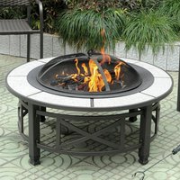 Product photograph of Nanterre Fax Stone Burning Fire Pit With Grilling In Cream Stone from Furniture in Fashion