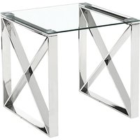 Product photograph of Nardo Clear Glass Lamp Table With Silver Metal Frame from Furniture in Fashion