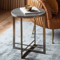 Product photograph of Nectar Grey Marble Side Table Round With Silver Metal Frame from Furniture in Fashion