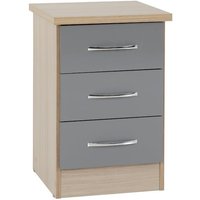 Product photograph of Mack Oak Wooden Bedside Cabinet With 3 Drawers Grey Gloss Front from Furniture in Fashion