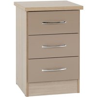 Product photograph of Mack Oak Wooden Bedside Cabinet With 3 Drawers Oyster Gloss Front from Furniture in Fashion