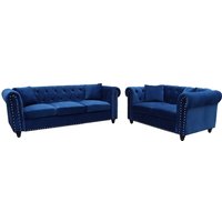 Product photograph of Oceanside Velvet 3 2 Seater Sofa Set In Blue from Furniture in Fashion