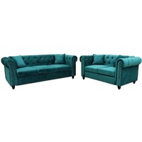 Product photograph of Oceanside Velvet 3 2 Seater Sofa Set In Green from Furniture in Fashion