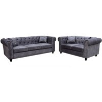 Product photograph of Oceanside Velvet 3 2 Seater Sofa Set In Light Grey from Furniture in Fashion