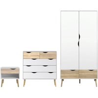 Product photograph of Okla Wooden Bedroom Set With 2 Doors Wardrobe In White And Oak from Furniture in Fashion