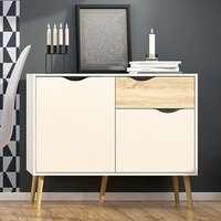 Product photograph of Oklo Wooden Sideboard With 2 Doors 1 Drawer In White And Oak from Furniture in Fashion