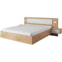 Product photograph of Olbia King Size Bed With Bedside Cabinets In Golden Oak And Led from Furniture in Fashion