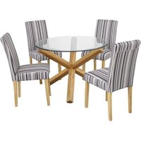 Product photograph of Onich Round Glass Dining Table With 4 Lorenzo Dining Chairs from Furniture in Fashion