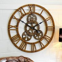 Product photograph of Optika Wooden Cog Clock With Roman Numerals And Detailed Gears from Furniture in Fashion