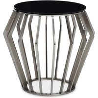Product photograph of Orion Round Black Glass Top Side Table With Silver Metal Frame from Furniture in Fashion
