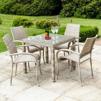 Product photograph of Ottery 810mm Glass Dining Table With 4 Fiji Armchairs In Pearl from Furniture in Fashion
