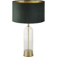 Product photograph of Oxford Green Velvet Shade Table Lamp With Glass Brass Base from Furniture in Fashion