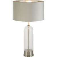 Product photograph of Oxford Grey Velvet Shade Table Lamp With Glass Brass Base from Furniture in Fashion