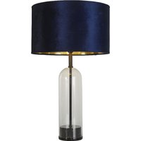Product photograph of Oxford Navy Velvet Shade Table Lamp With Glass And Marble Base from Furniture in Fashion